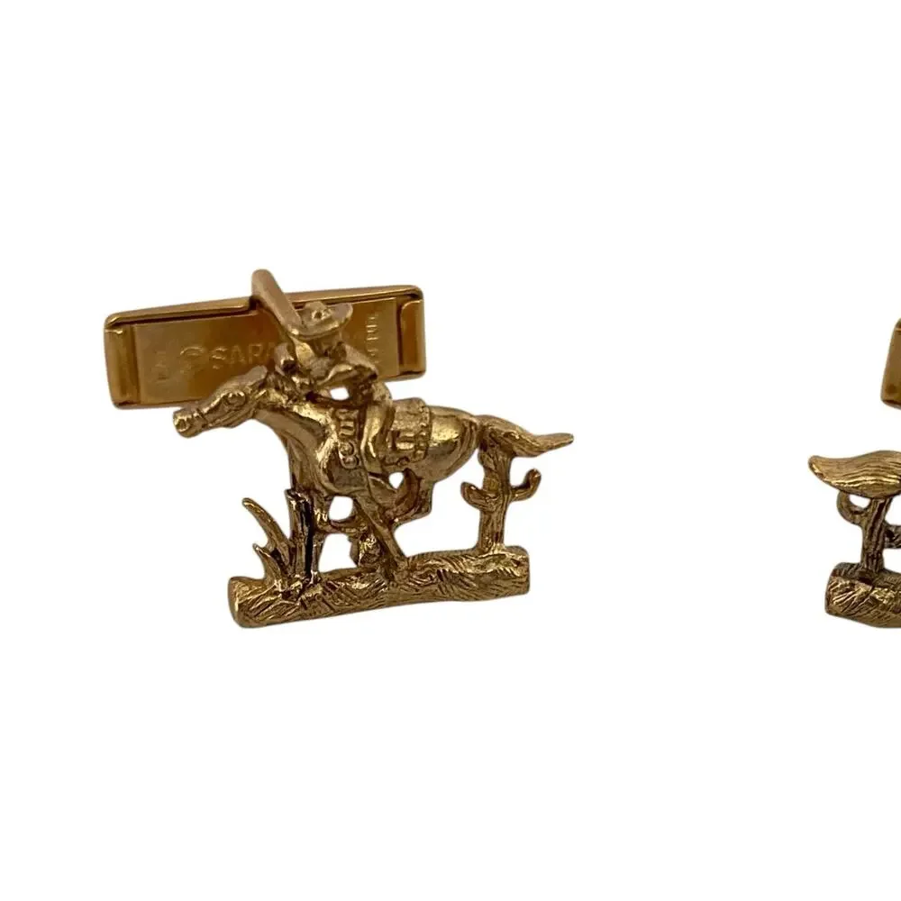 Sarah Coventry Cowboy Cufflinks Horse Gold Tone Pony Express 0.75